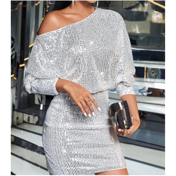 Sequin One Shoulder Evening Holiday Party Sexy Dress - Picture 2 of 13